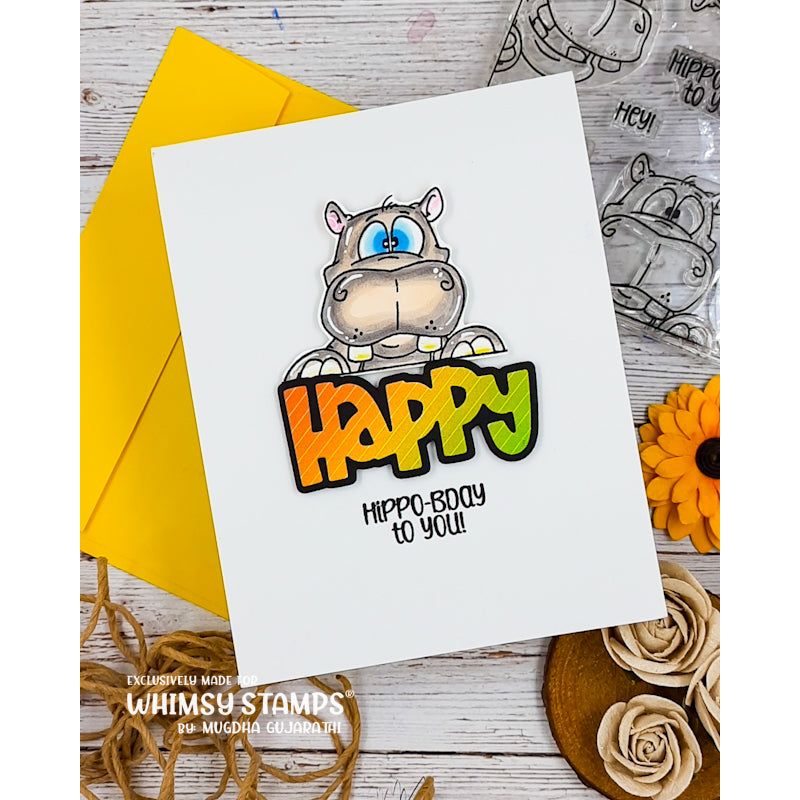 Whimsy Stamps Happy Word and Shadow Dies wsd029 hippo