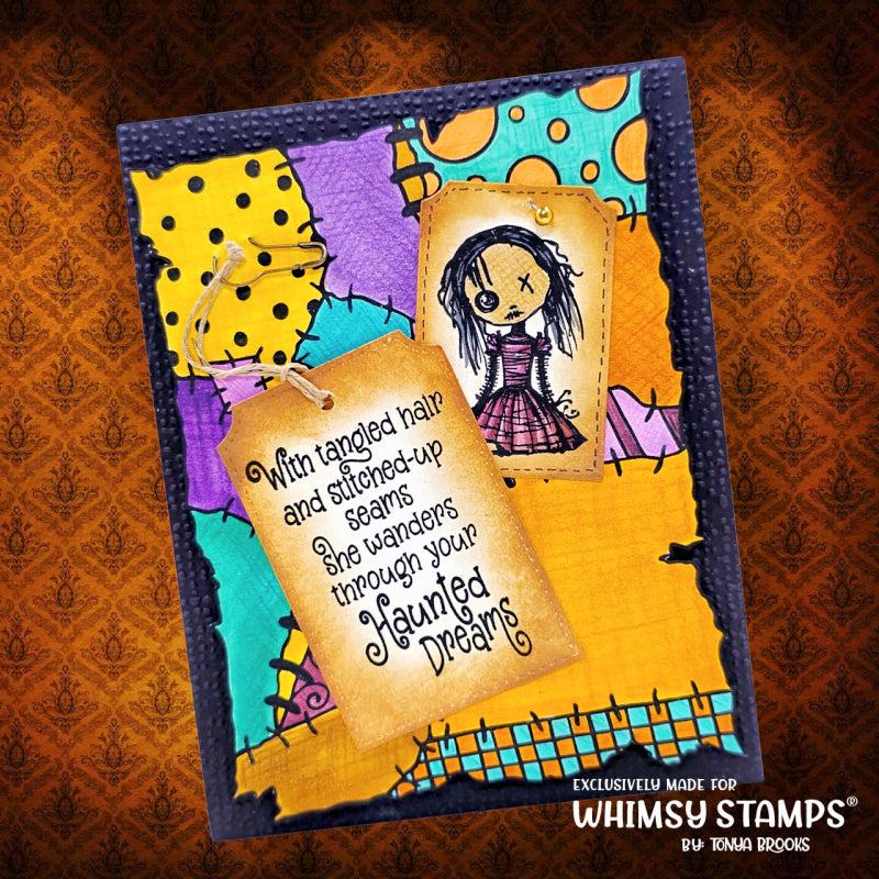 Whimsy Stamps Haunted Dreams Clear Stamps cwsd172c patched background card