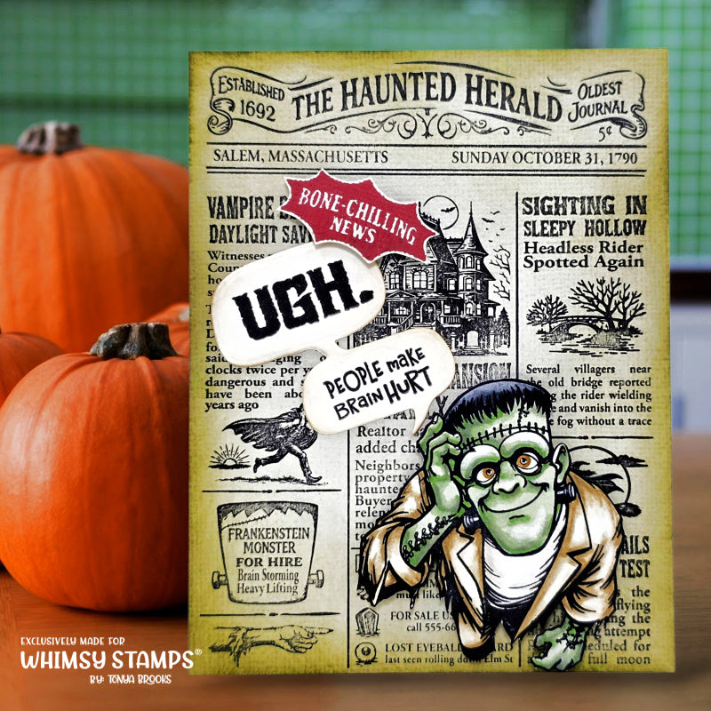 Whimsy Stamps Haunted Herald Clear Stamps cwsd483 green monster card