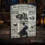 Whimsy Stamps Haunted Herald Clear Stamps cwsd483 old newspaper card