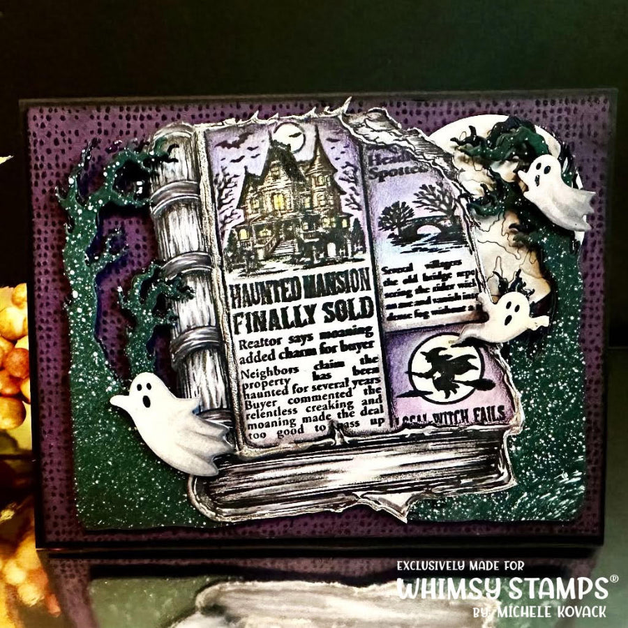 Whimsy Stamps Haunted Herald Clear Stamps cwsd483 spooky ghosts book card