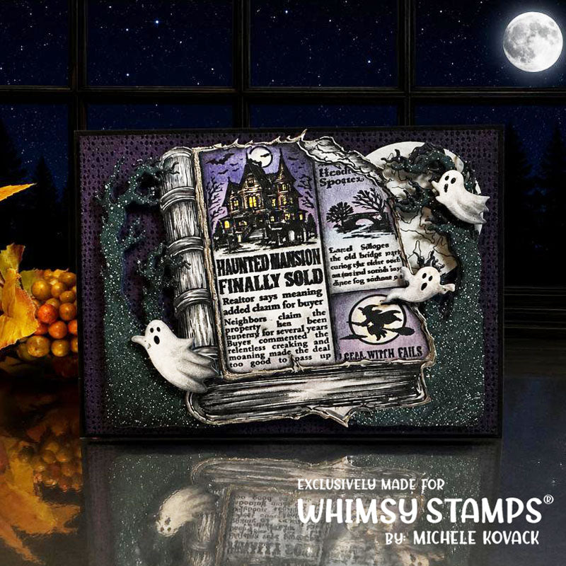 Whimsy Stamps Haunted Herald Clear Stamps cwsd483 three ghosts book card