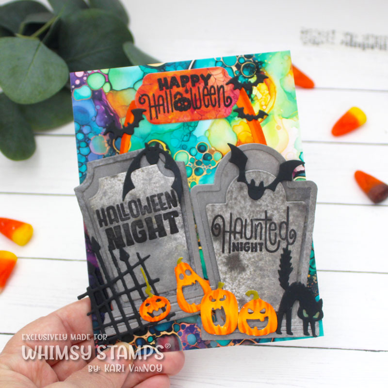 Whimsy Stamps Haunted Night Sentiments Clear Stamps cwsd327a graves