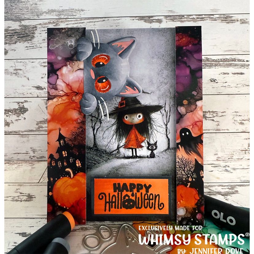 Whimsy Stamps Haunted Night Sentiments Clear Stamps cwsd327a kittens