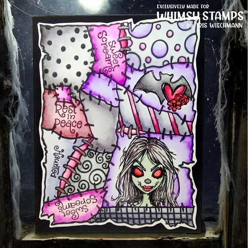 Whimsy Stamps Haunted Screams Clear Stamps cwsd430a patched quilt card