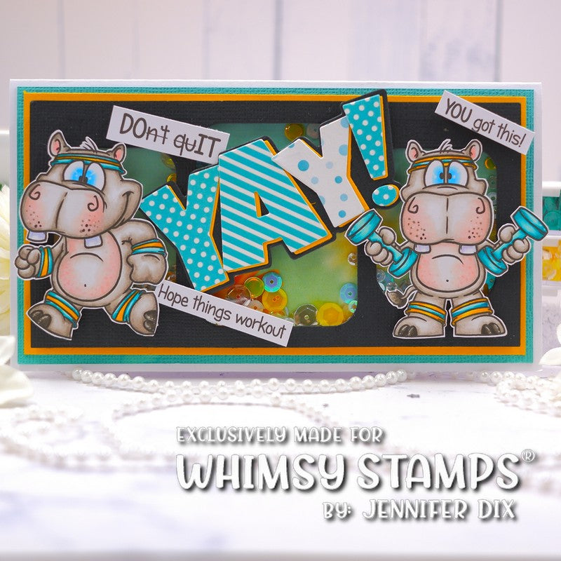 Whimsy Stamps Hippo Workout Clear Stamps dp1036a shaker card