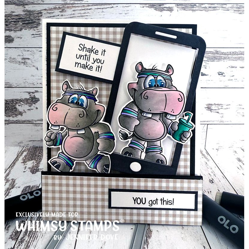 Whimsy Stamps Hippo Workout Clear Stamps dp1036a you got this