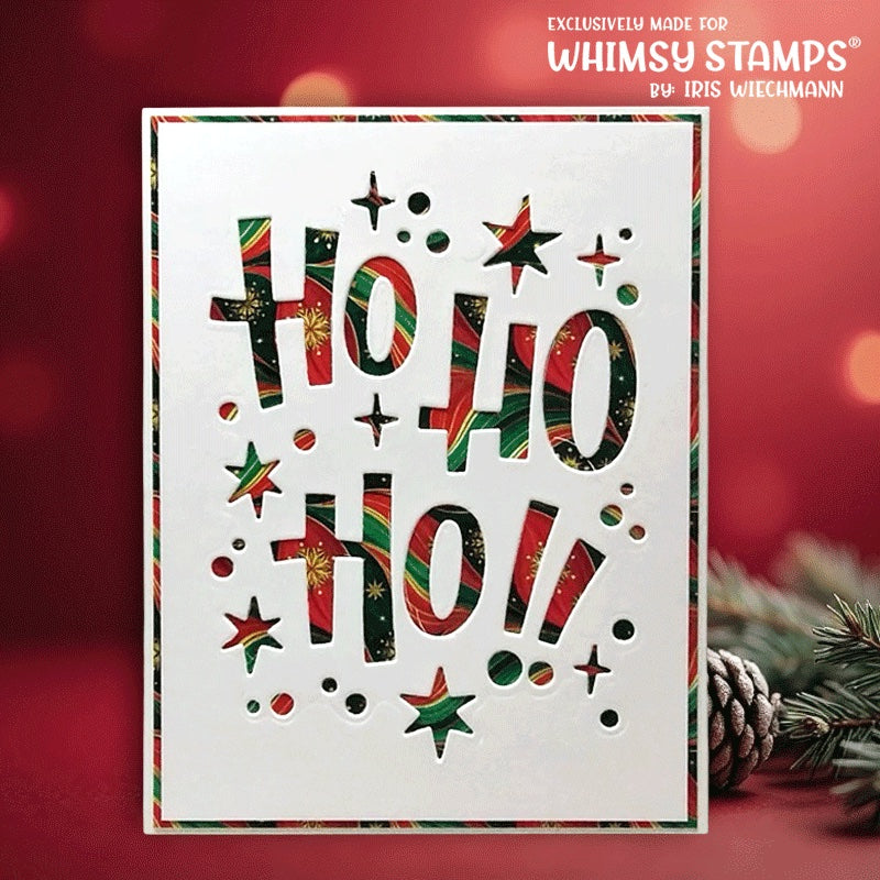Whimsy Stamps Ho Ho Ho Die wsd072 colorful ho ho ho stars card