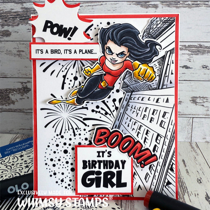 Whimsy Stamps It's Birthday Girl Clear Stamps cwsd296a red