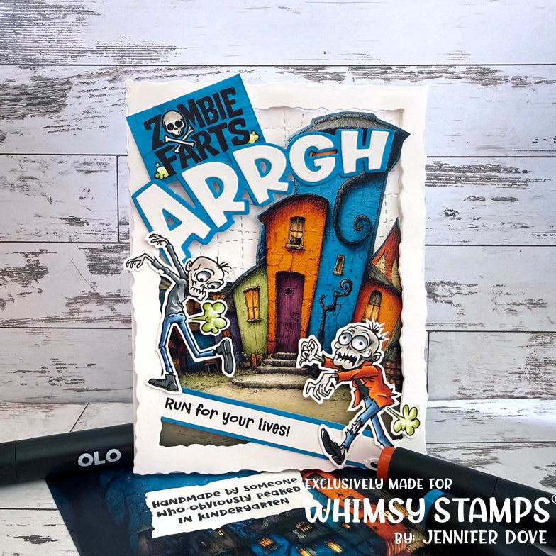 Whimsy Stamps Kooky Carnival Quick Card Fronts wsqcf-50 run for your lives card