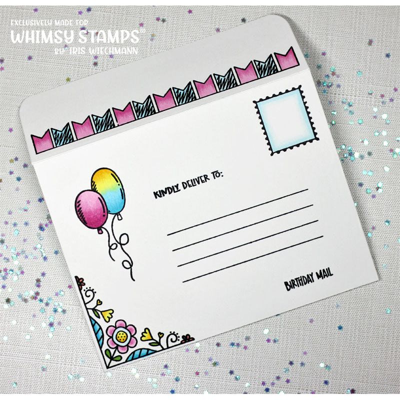 Whimsy Stamps Mail Mates Celebrate Clear Stamps cwsd394a envelope