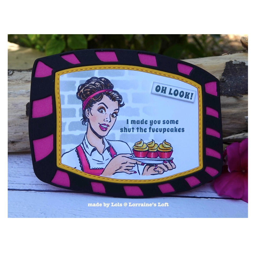 Whimsy Stamps Meme Oh Look Clear Stamps cwsd366 pink black frame card | color-code:ALT02
