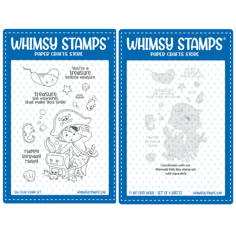 Whimsy Stamps Mermaid Kids Boy Clear Stamp and No Fuss Masks Set