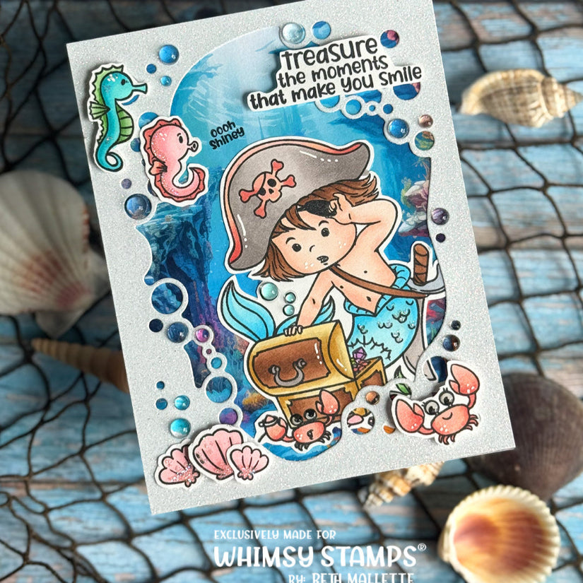 Whimsy Stamps Mermaid Kids Boy Clear Stamp and No Fuss Masks Set treasure