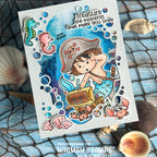 Whimsy Stamps Mermaid Kids Boy Clear Stamp and No Fuss Masks Set treasure