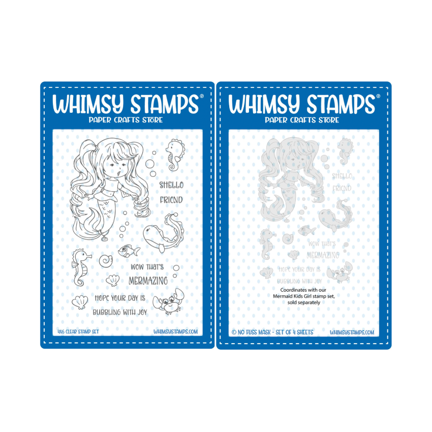 Whimsy Stamps Mermaid Kids Girl Clear Stamp and No Fuss Mask Set
