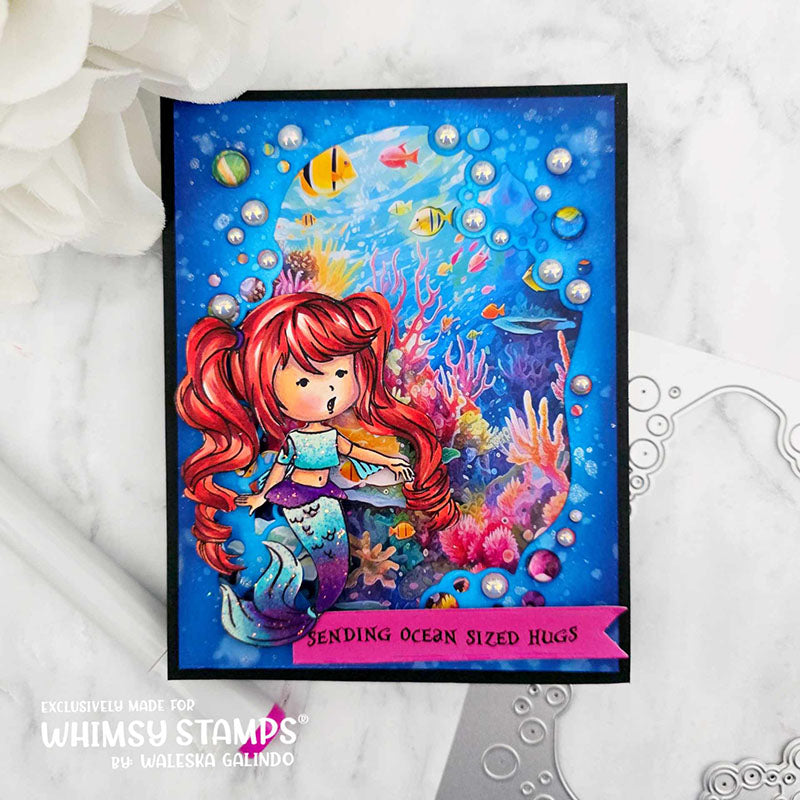 Whimsy Stamps Mermaid Kids Girl and Boy Clear Stamp Set sending hugs