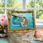 Whimsy Stamps Mermaid Meditations Clear Stamps c1299a gold frame
