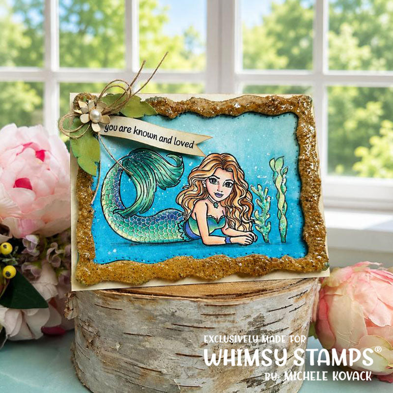Whimsy Stamps Mermaid Meditations Clear Stamps c1299a gold frame