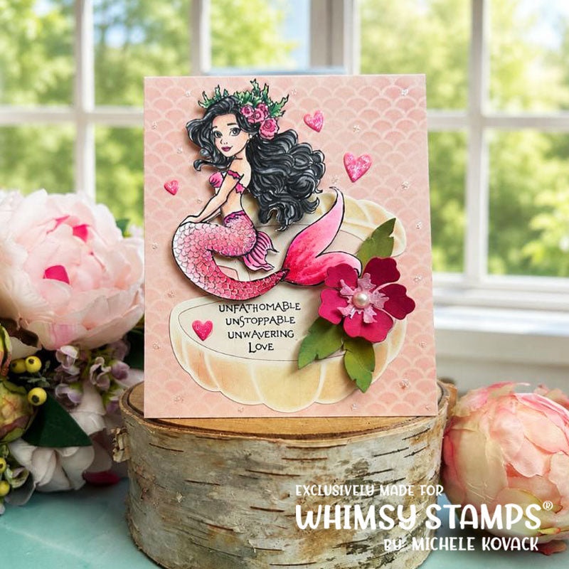 Whimsy Stamps Mermaid Meditations Clear Stamps c1299a red flowers