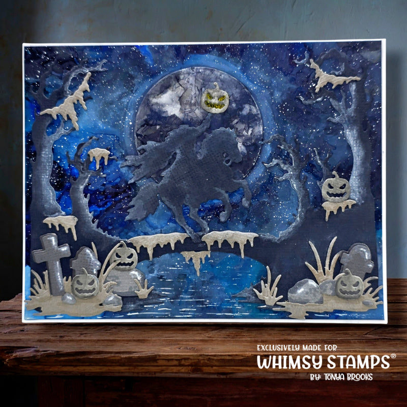 Whimsy Stamps Mini Graves Dies wsd060 blue background card