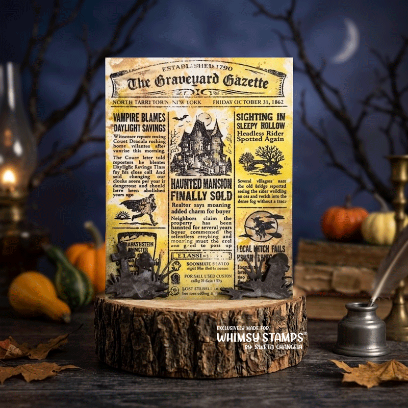 Whimsy Stamps Mini Graves Dies wsd060 old newspaper card