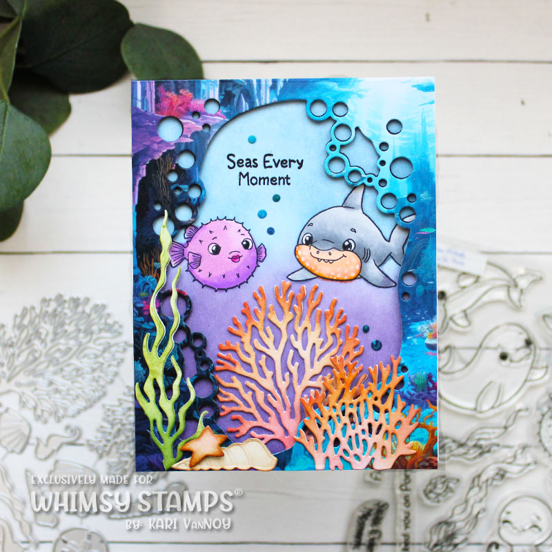 Whimsy Stamps Ocean Friends Clear Stamps c1303a underwater scene card