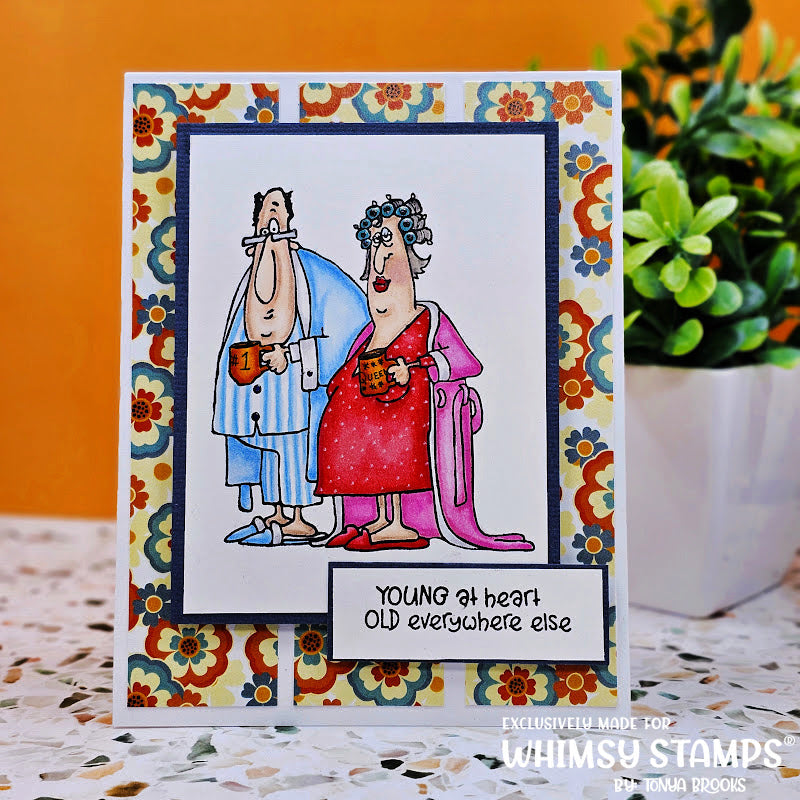 Whimsy Stamps Old Fart Couple Clear Stamp and Die Set flowers