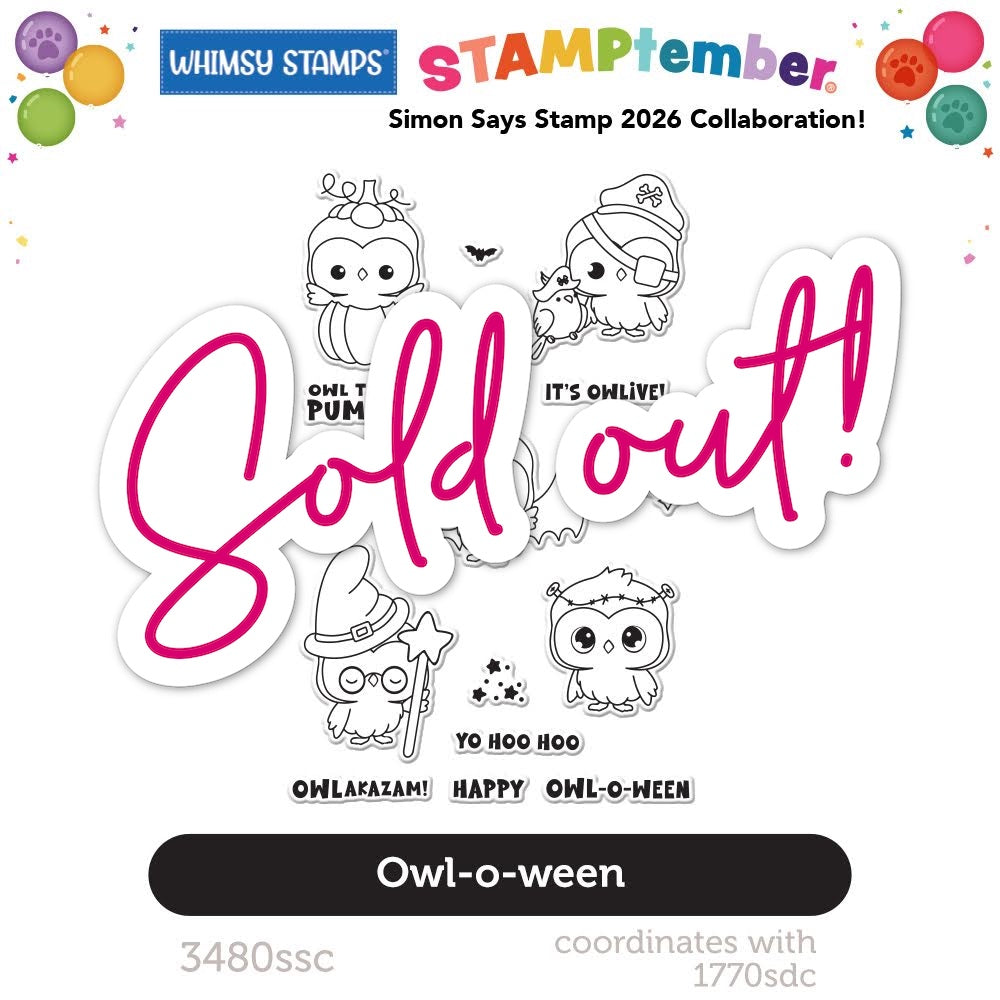 Whimsy Stamps Owl-O-Ween STAMPtember Exclusive Stamps 3480ssc sold out