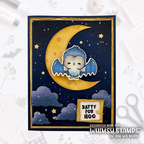 Whimsy Stamps Owl-O-Ween STAMPtember Exclusive Stamps and Dies Cute Halloween Card Crescent Moon