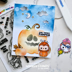 Whimsy Stamps Owl-O-Ween STAMPtember Exclusive Stamps and Dies Cute Halloween Card Pumpkin