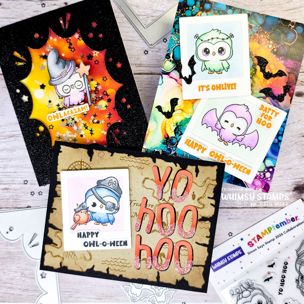 Whimsy Stamps Owl-O-Ween STAMPtember Exclusive Stamps and Dies Cute Halloween Card Set