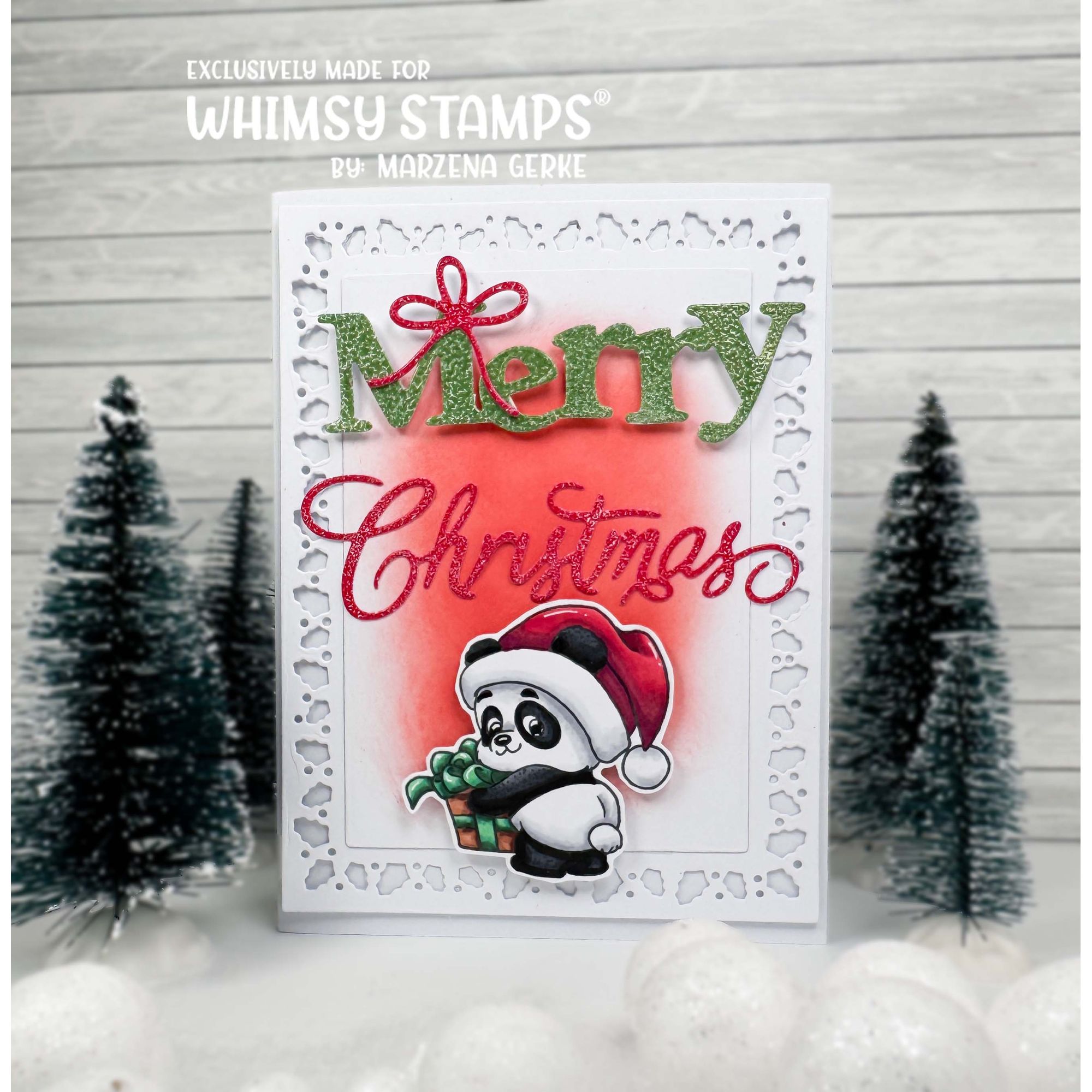 Whimsy Stamps Panda Christmas Clear Stamp and Die Set merry christmas