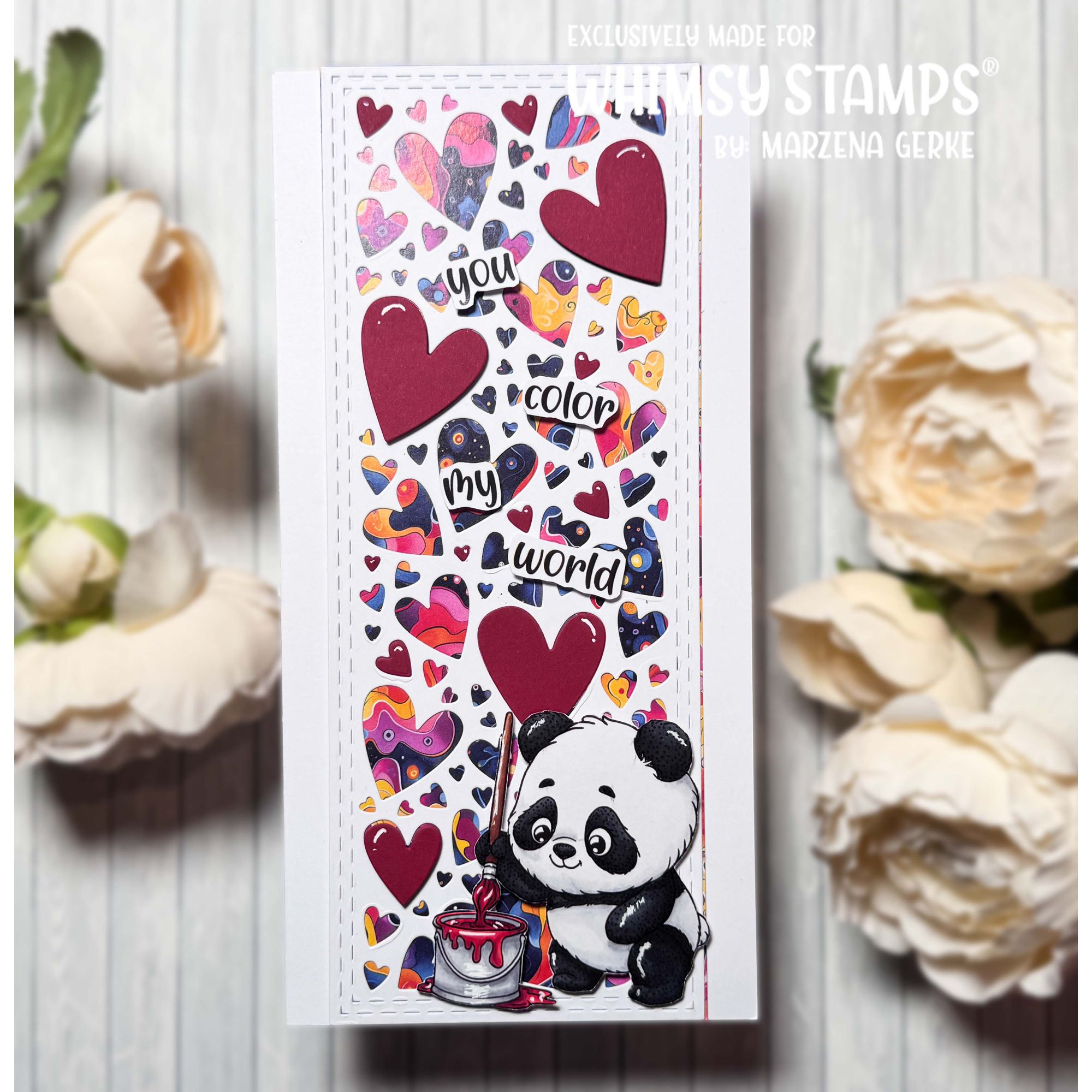 Whimsy Stamps Panda Painter Clear Stamps c1223a hearts