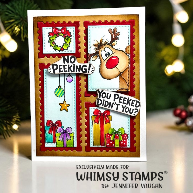 Whimsy Stamps Peeking Reindeer Clear Stamps cwsd487 reindeer postage stamp card jennifer vaughn