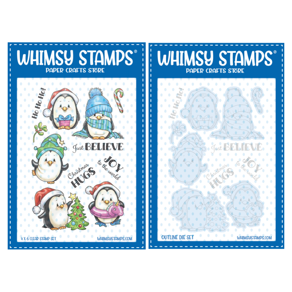 Whimsy Stamps Penguin Winter Holiday Clear Stamp and Die Set