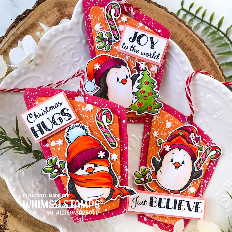 Whimsy Stamps Penguin Winter Holiday Clear Stamp and Die Set tags