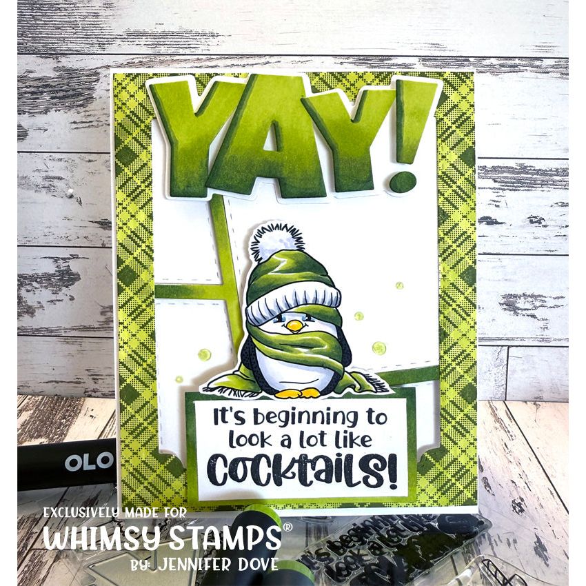 Whimsy Stamps Penguin Winter Holiday Clear Stamps c1267a cocktails