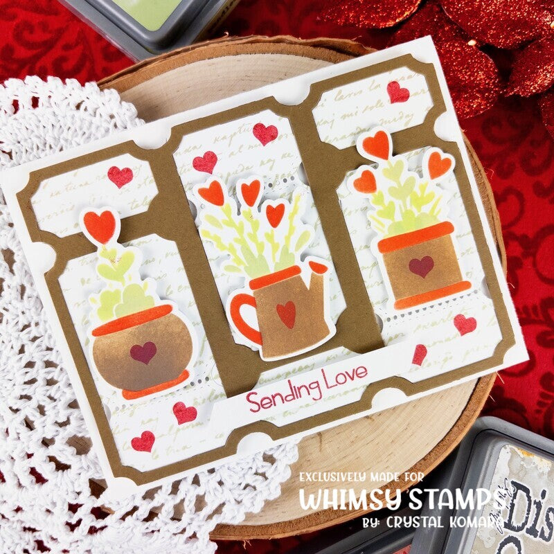 Whimsy Stamps Planted Hearts Layering Stencil and Die Set heart flower pots