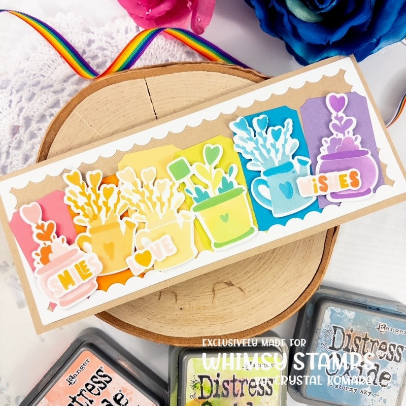Whimsy Stamps Planted Hearts Layering Stencil and Die Set rainbow smiles