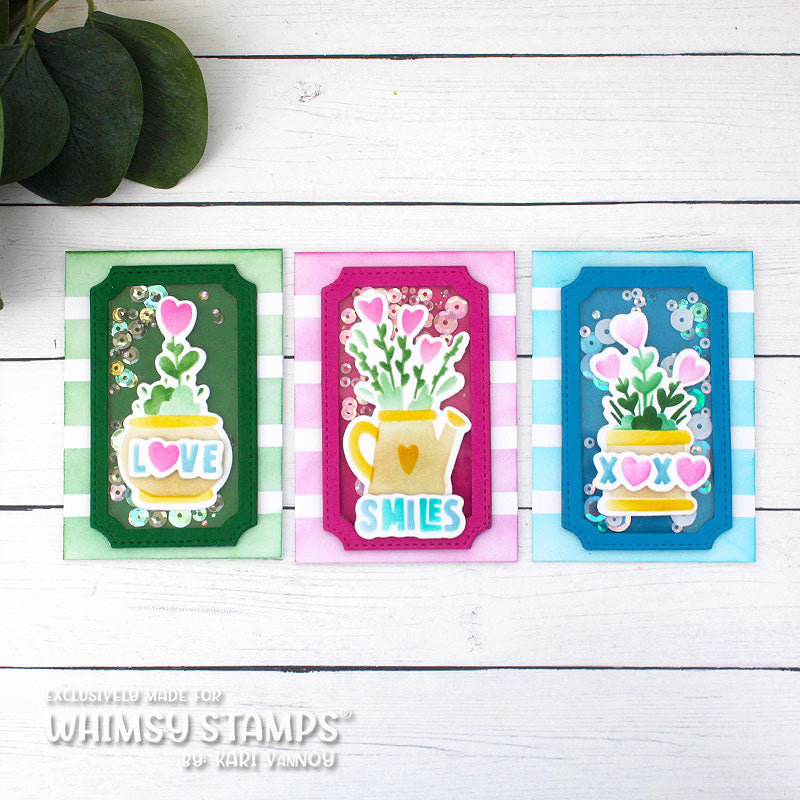 Whimsy Stamps Planted Hearts Layering Stencil and Die Set shaker cards