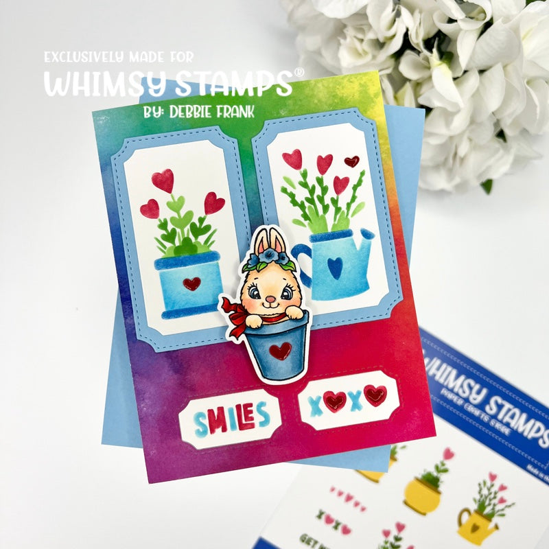 Whimsy Stamps Planted Hearts Layering Stencils wss112a bunny in a pot