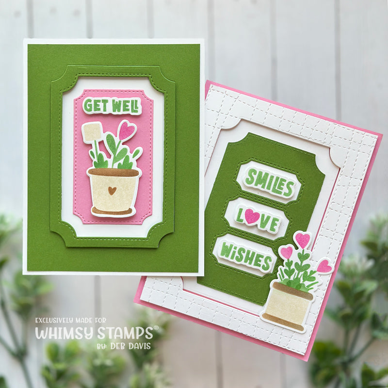 Whimsy Stamps Planted Hearts Outline Dies wsd163a pink and green background