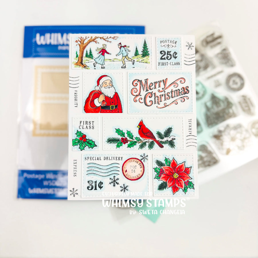 Whimsy Stamps Postage Basics Clear Stamps cwsd486 merry christmas postage stamps card sweta changeia