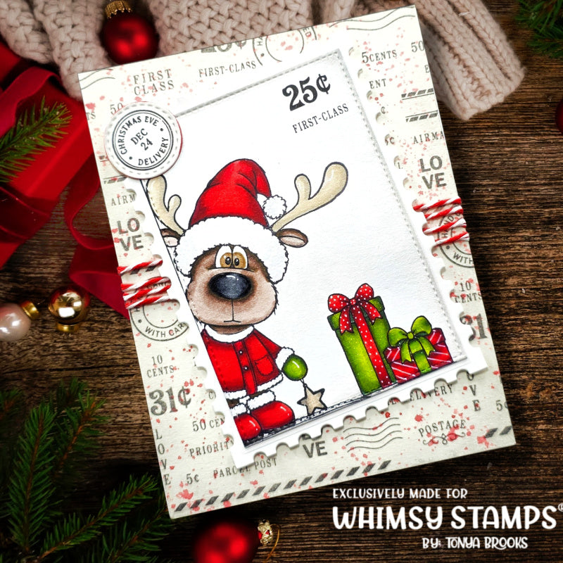 Whimsy Stamps Postage Basics Clear Stamps cwsd486 peeking reindeer card tonya brooks