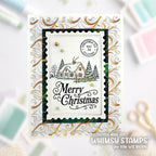 Whimsy Stamps Postage Layers Dies wsd069 merry christmas gold swirls card kim wiethorn