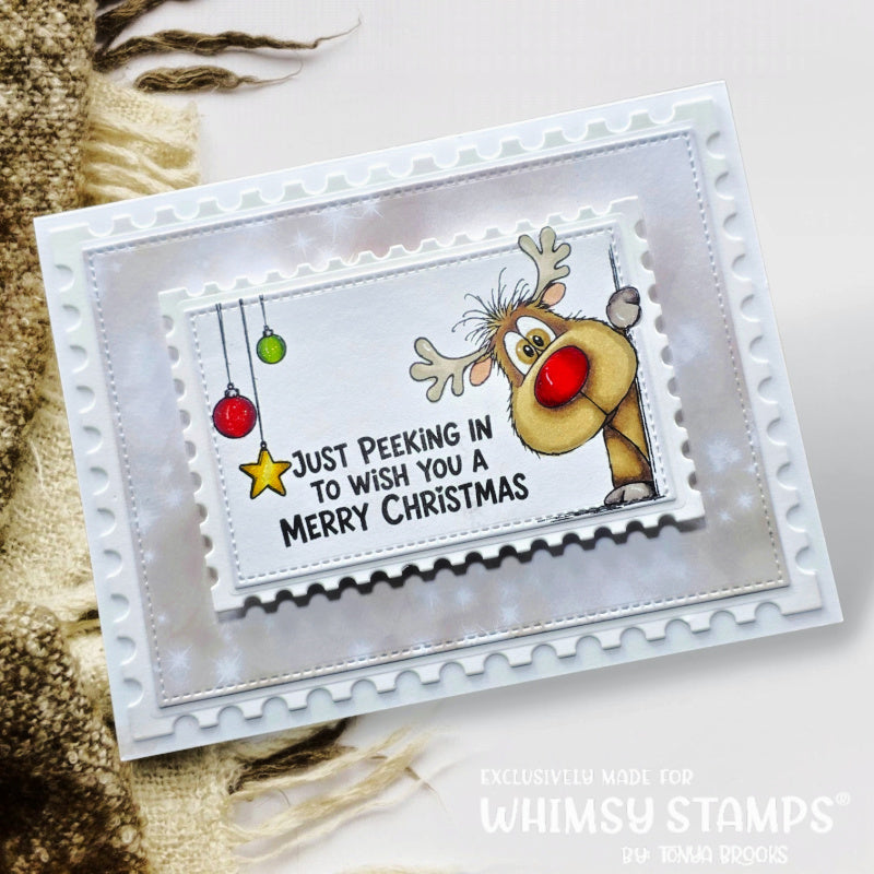 Whimsy Stamps Postage Layers Dies wsd069 reindeer with red nose card tonya brooks