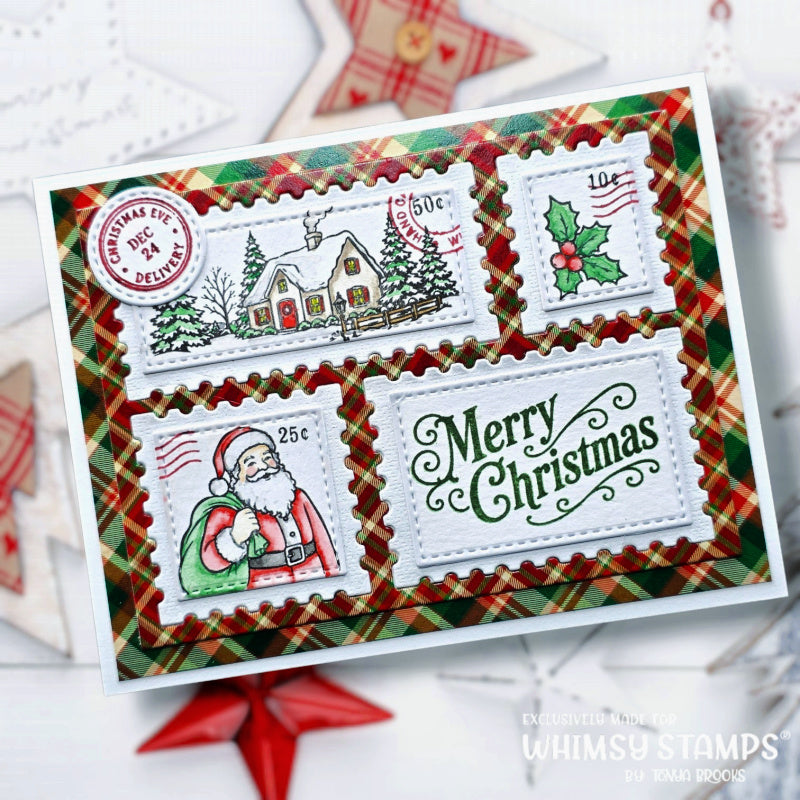 Whimsy Stamps Postage Windows Dies wsd070 merry christmas santa postage stamp card tonya brooks