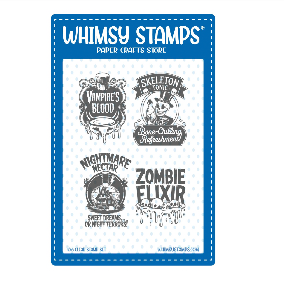 Whimsy Stamps Potion Labels and Potion Bottle Clear Stamp and Die Set haunted image 