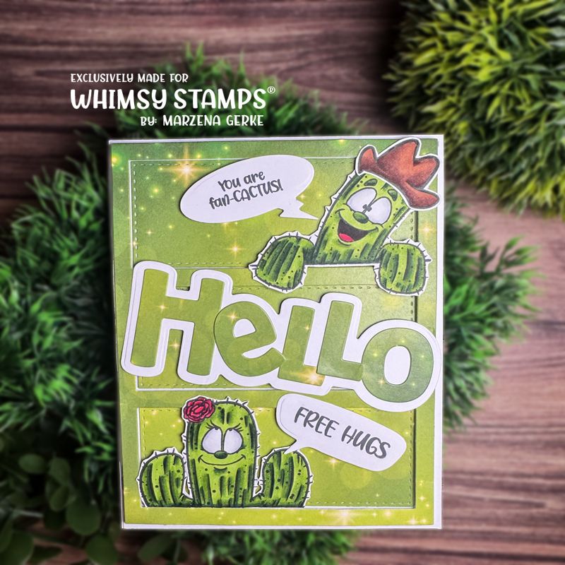 Whimsy Stamps Prickly Friends Clear Stamp and Die Set hello